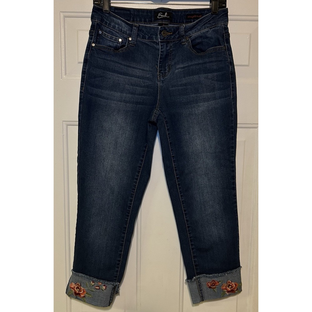 Earl Jeans Straight Cuff Embroidered Accents Cotton Blend  Crop Women's Sz.‎ 6